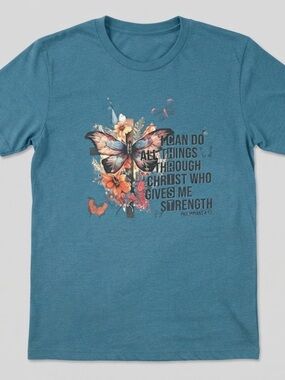 Love in Faith Blue Butterfly Faith Graphic Tee
